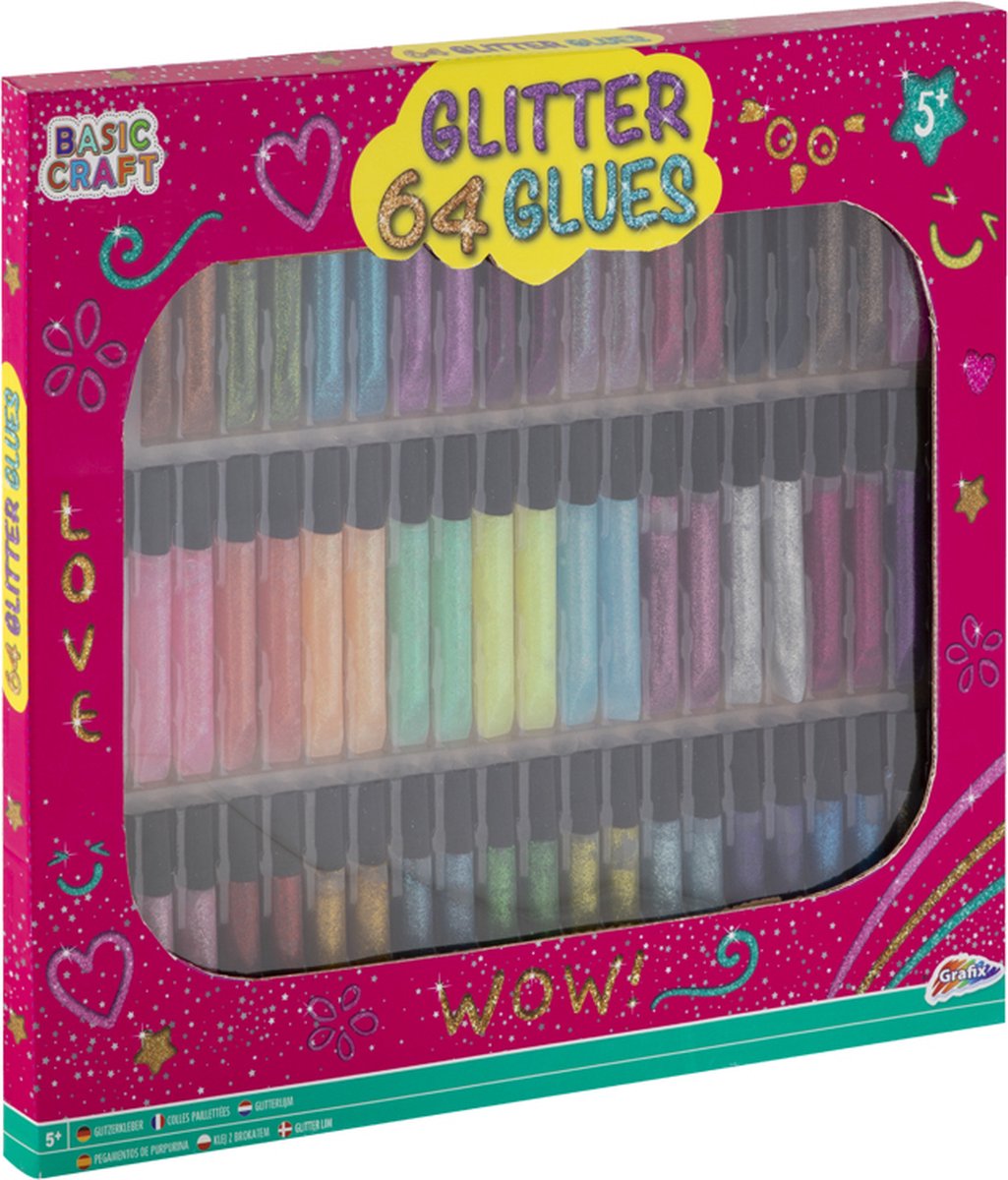 Glitterlijm | 64 tubes - 32 verschillende kleuren x 2 tubes | 10 ML per tube | knutselen | speelgoed voor kinderen | Grafix